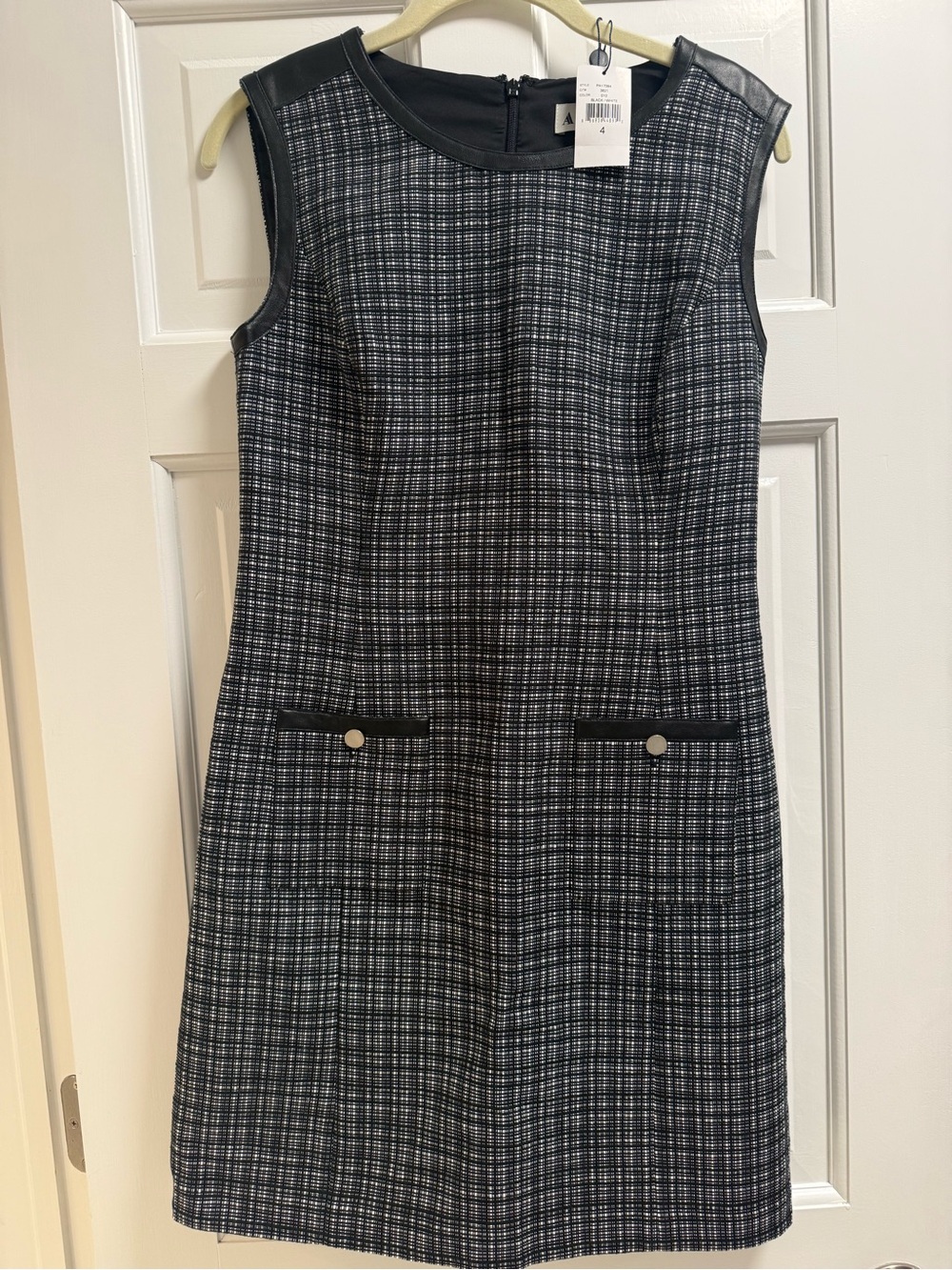 Ava & Aiden Black and White Plaid Sleeveless Sheath Dress